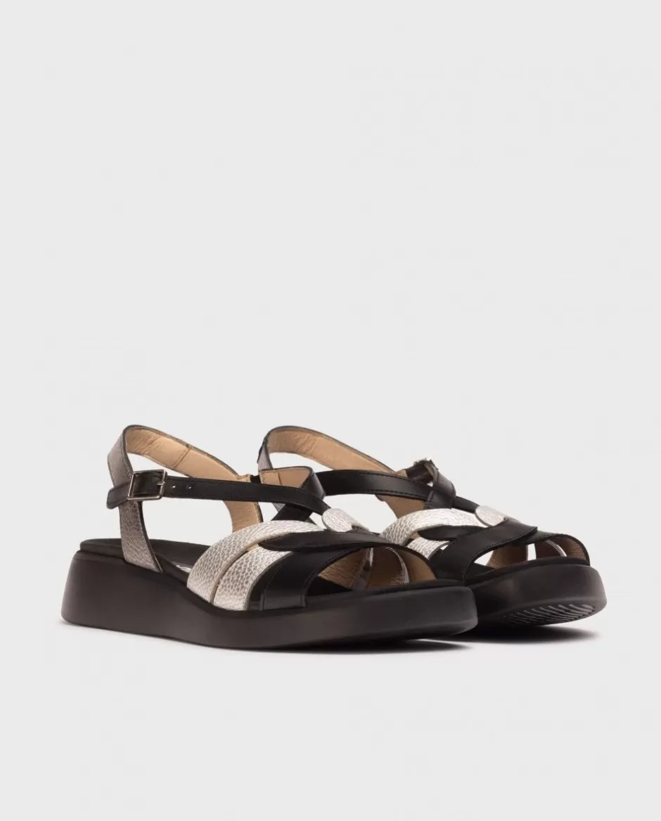 Flat Shoes<Wonders Bicolor Paterna Sandals Neg/Pla/Pm