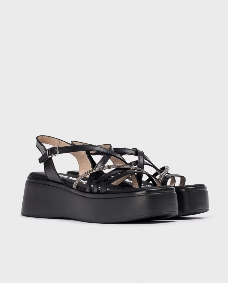 Sandals<Wonders Black Martina Platform Sandals Negro