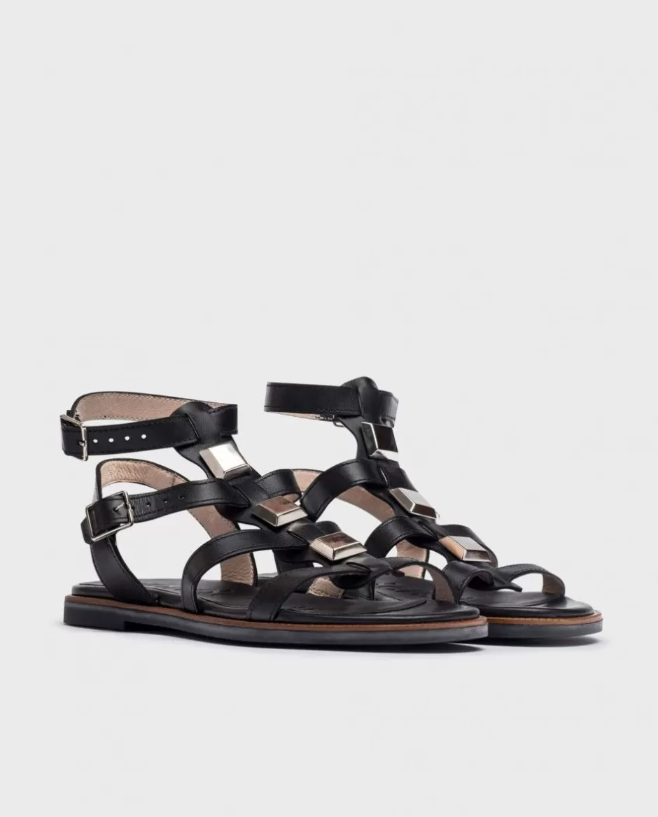 Flat Shoes<Wonders Black Olimpia Flat Sandals Negro