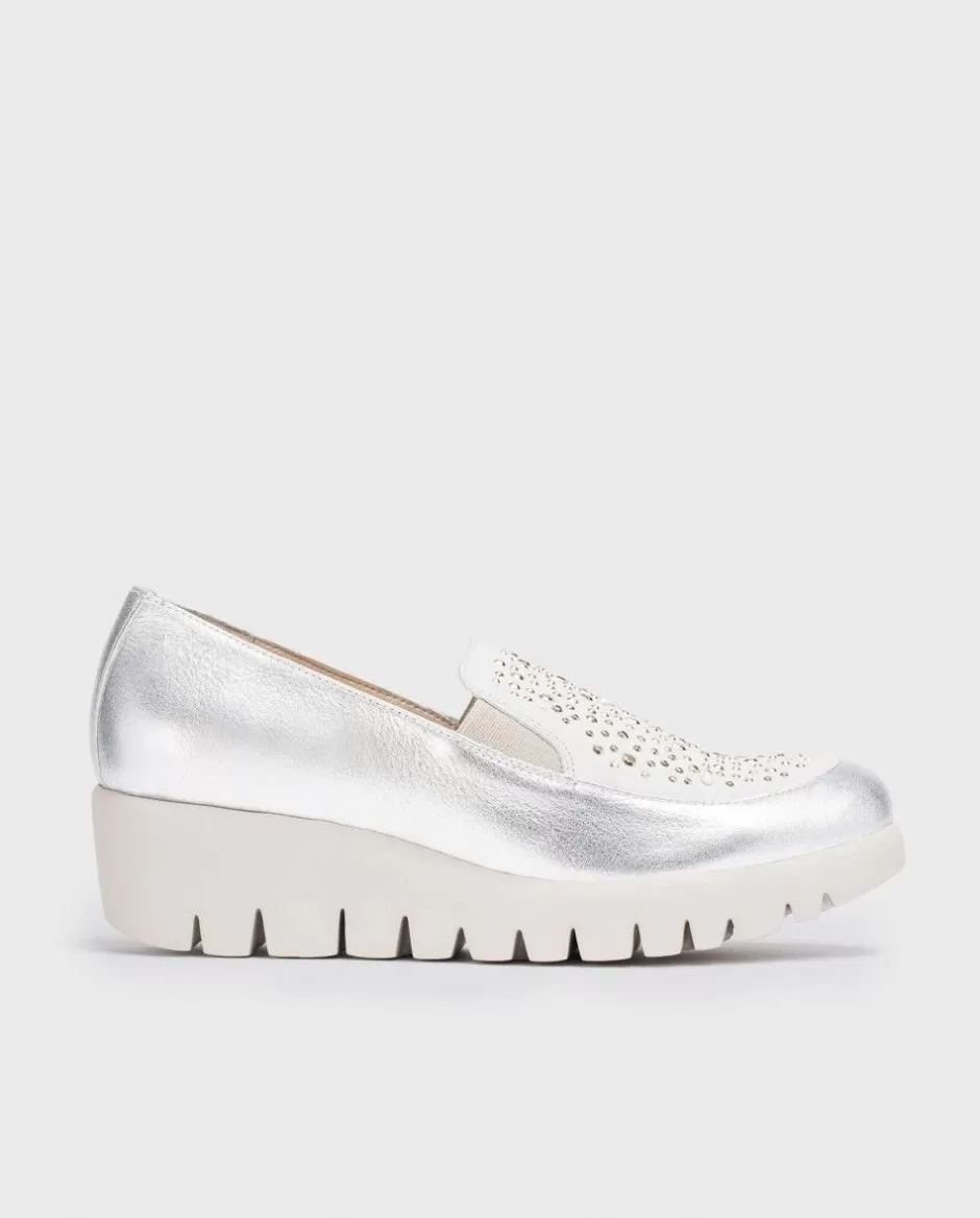 Wedges<Wonders Metallic Patent Leather Diamant Loafer Plata/Blan