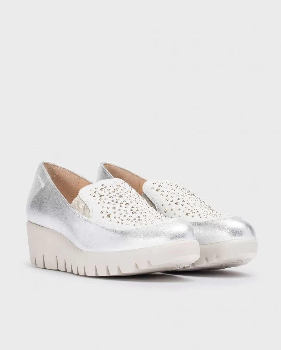 Wedges<Wonders Metallic Patent Leather Diamant Loafer Plata/Blan