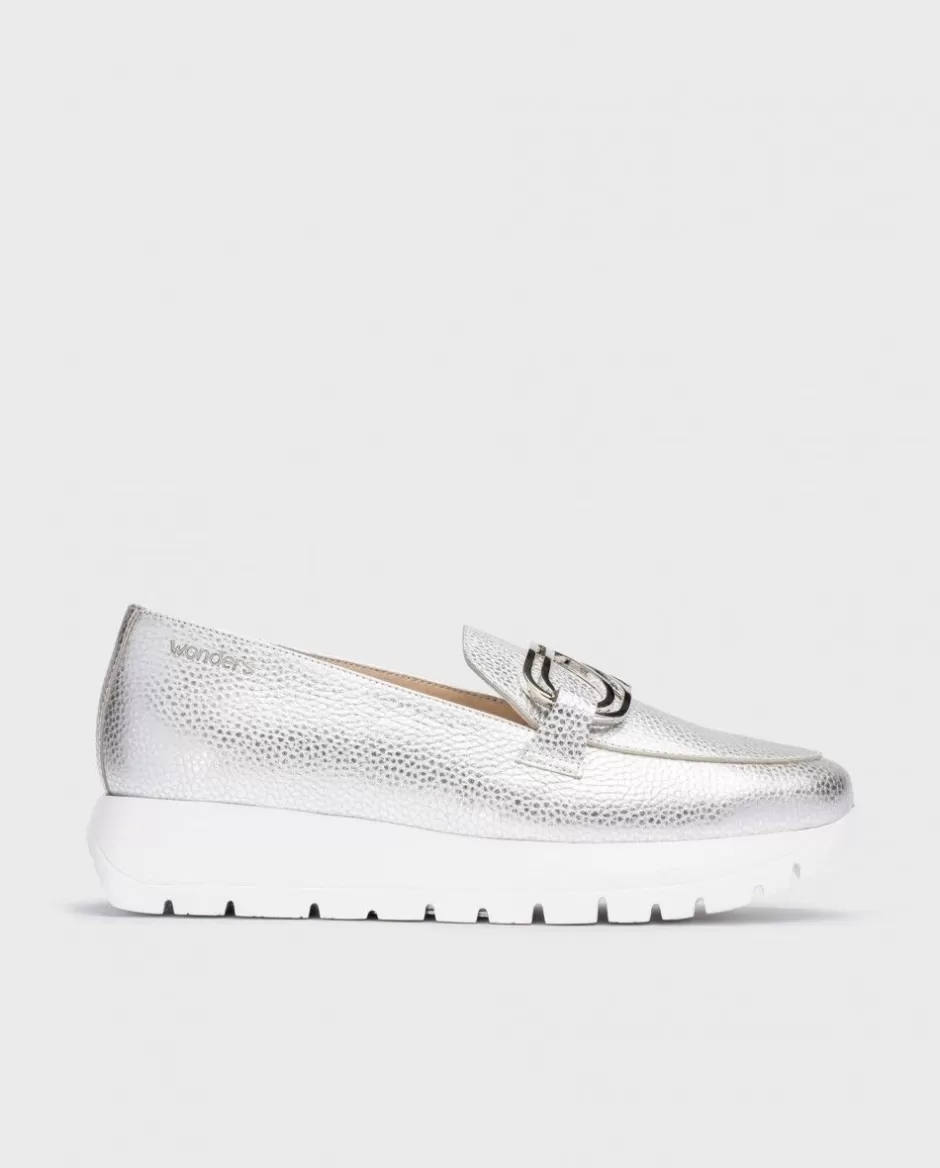 Platforms<Wonders Silver Sidney Moccasin Plata